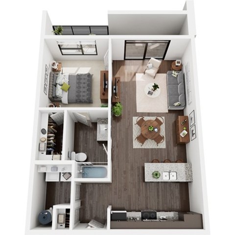 Floor plan for 1 bed, 1 bath, 829 sqft